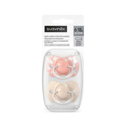 SUAVINEX LOT DE 2 SUCETTES PHYSIOLOGIQUES TETINE SILICONE 6-18M WILD AND FREE ROSE