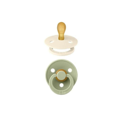 BIBS COLOUR PACIFIER 2 SUCETTES SYMETRIQUE IVOIRE ET SAUGE 6 MOIS+