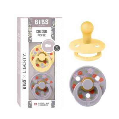 BIBS X LIBERTY COLOUR NATURAL RUBBER 2 SUCETTES RONDE CREME ET FRAISE 0MOIS+