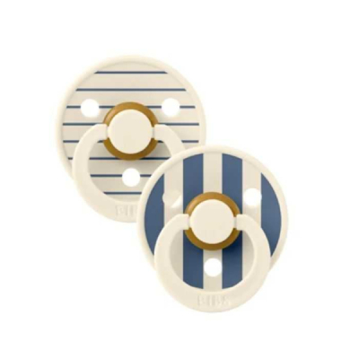 BIBS COLOUR NATURAL RUBBER SUCETTE RONDE STUDIO COLLECTION PACK DE 2 IVOIRE ET BLEU 6MOIS+